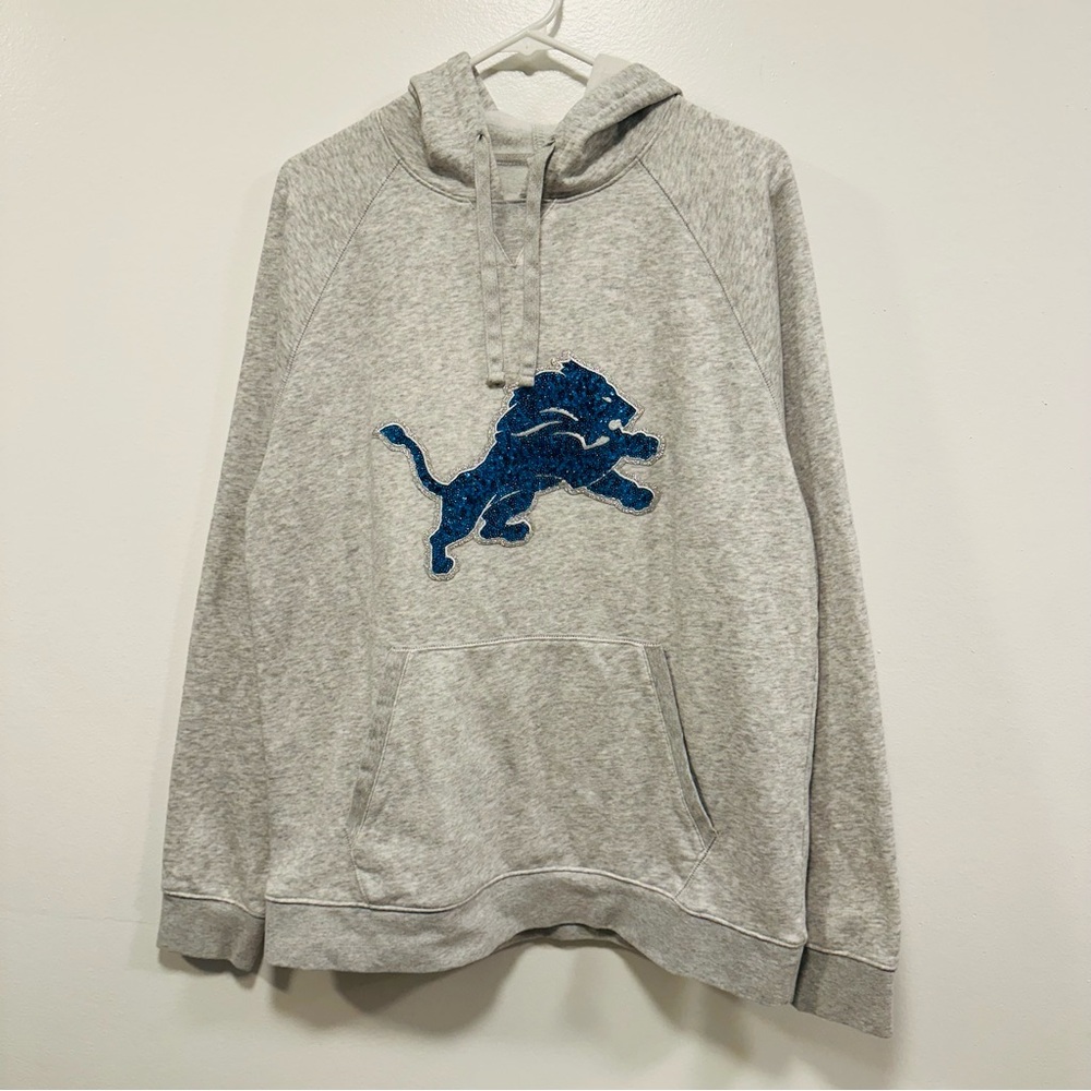 Detroit Lions hoodie sweatshirt! Gray Hoodie with Blue sequin Lion Design! Large
